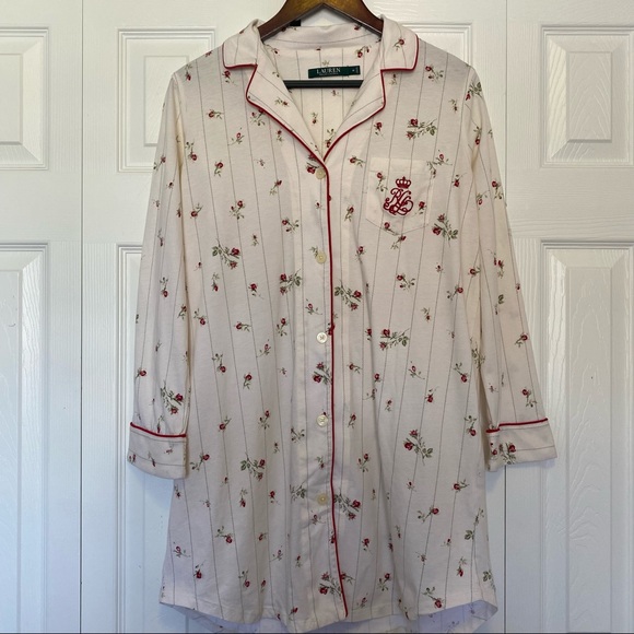 Ralph Lauren Other - Ralph Lauren pajama shirt night gown white floral rose size medium